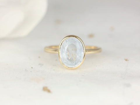 3.05cts Ready to Ship Galaxy 14kt Solid Gold Icy Frosted Aqua Blue Unique Sapphire Minimalist Bezel Ring