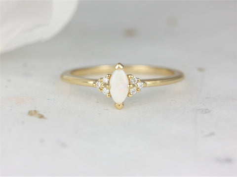 Charlie 6x3mm 14kt Gold Opal Sapphire Dainty Marquise Cluster 3 Stone Stack Ring