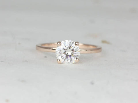 1.20ct Ella 7mm 14kt Gold NEO Moissanite Minimalist Dainty 4 Prong Round Solitaire Engagement Ring