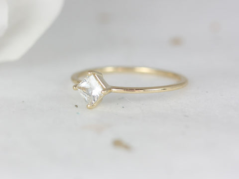 Ultra Petite Kelsey 14kt Gold White Sapphire Dainty Minimalist Princess Kite Set Stacking Ring,Pinky Ring,Gift for Her