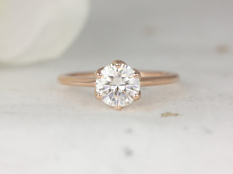 1.25ct Edith 7mm 14kt Rose Gold Forever One Moissanite Dainty Unique 6 Prong Round Solitaire Engagement Ring