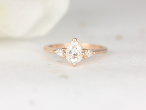 0.75ct Petite Evette 7x5mm 14kt Moissanite Diamond Three Stone Pear Ring,Pear Engagement Ring,Minimalist Pear Ring,Anniversary Gift