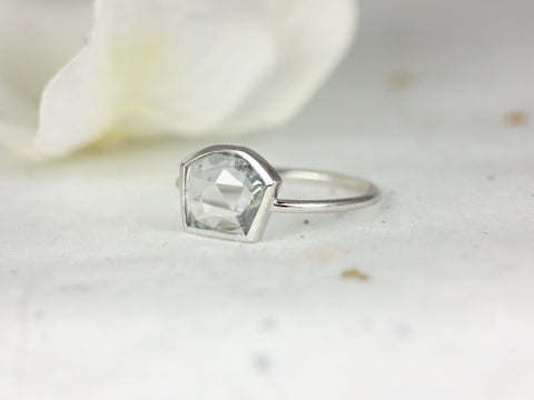 2.08cts Ready to Ship Donatella Toast 14kt Solid White Gold Free Form Organic Slice Rose Cut Grey Sapphire Bezel Dainty Ring