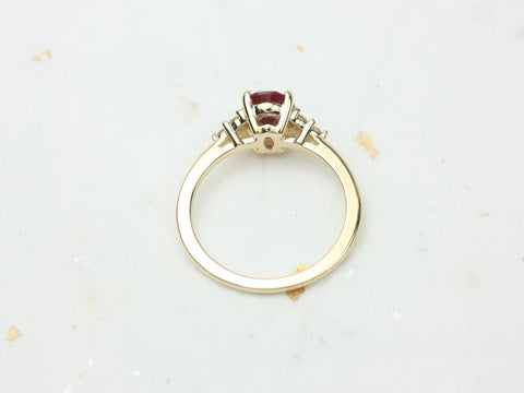 Juniper 8x6mm 14kt Gold Ruby Diamonds Dainty Oval Cluster 3 Stone Engagement Ring