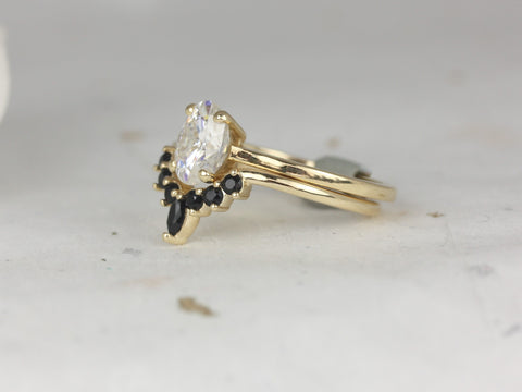 1.50cts Delia 8x6mm & Marjorie 14kt Solid Gold Forever One Moissanite Diamond Onyx Dainty Oval Solitaire Bridal Set