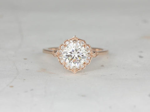 1.70ct Lily 7mm 14kt Rose Gold Moissanite Diamond WITHOUT Milgrain Art Deco Kite Set Cushion Halo Engagement Ring,Unique Ring