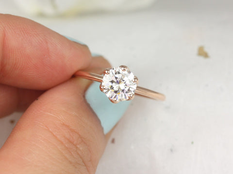 1.25ct Edith 7mm 14kt Rose Gold Forever One Moissanite Dainty Unique 6 Prong Round Solitaire Engagement Ring