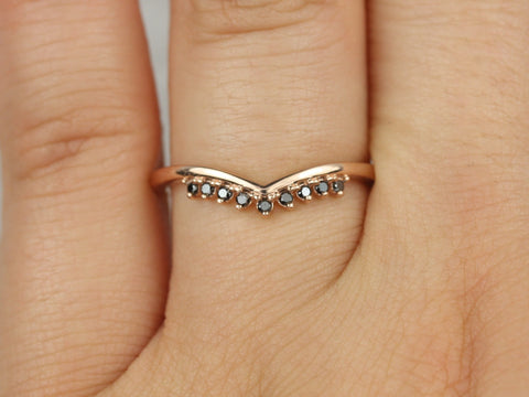 Lonnie 14kt Rose Gold Dainty Crown Tiara Ring,V Ring,Chevron Black Diamond Ring,Unique Stacking Ring,Layering Jewelry,Gift For Her