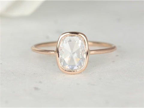 Paloma 8x6mm 14kt Gold Forever One RoseCut Moissanite Elongated Cushion Bezel Solitaire Ring