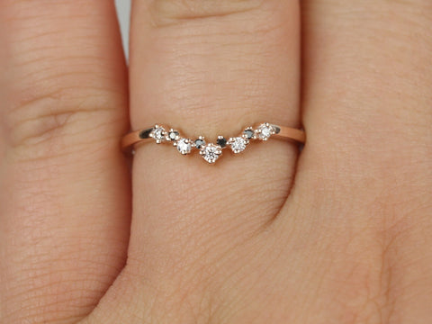 Remy 14kt Rose Gold Dainty Crown Tiara Ring,Scattered Cluster Ring,Black White Diamond Ring,Stacking Ring,Unique Stacking Ring,Diamond Ring