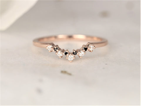 Remy 14kt Rose Gold Dainty Crown Tiara Ring,Scattered Cluster Ring,Black White Diamond Ring,Stacking Ring,Unique Stacking Ring,Diamond Ring