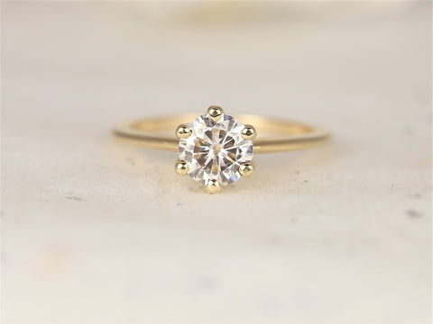 1ct Ready to Ship Skinny Webster 6.5mm 14kt Gold FB Moissanite Six Prong Round Solitaire Ring,Round Engagement Ring,Anniversary Ring