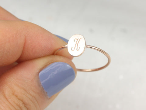 Petite Stevie 8x6mm 14kt Solid Gold Dainty Personalized Oval Letter Ring,Dainty Initial Ring,Tiny Letter Ring