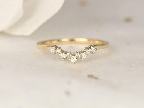 Remy 14kt Solid Gold Dainty Crown Tiara Scattered Cluster Diamond Stacking Ring