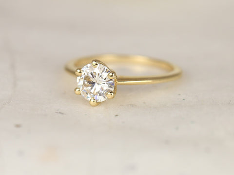 1ct Skinny Webster 6.5mm 14kt Gold Moissanite Minimalist 6 Prong Round Solitaire Ring,Round Engagement Ring,Six Prong Ring,Anniversary Gift