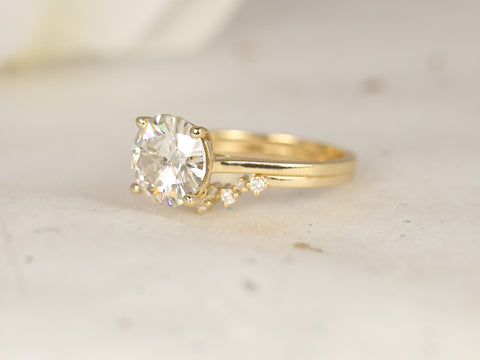 2.70cts Esther 9mm & Remy 14kt Gold Moissanite Diamond Round Solitaire Bridal Set