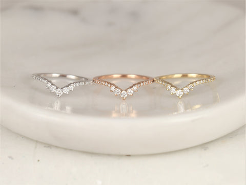 Ready to Ship Aldis 14kt YELLOW Solid Gold Diamonds Dainty Chevron Tiara Crown Curved Unique Nesting Ring,Stacking Ring