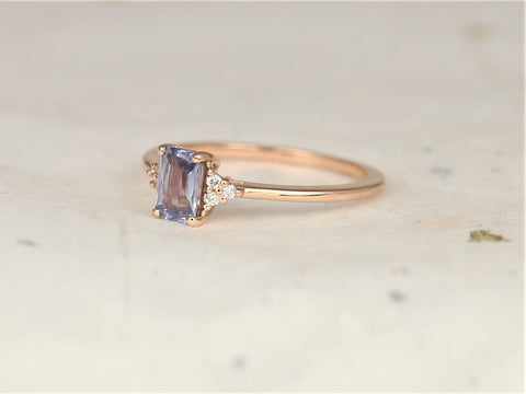 0.64ct Ready to Ship Jada 14kt Rose Gold Cornflower Blue Sapphire Diamonds Emerald Cluster Ring