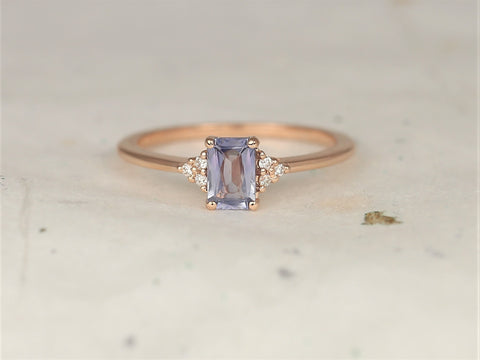 0.64ct Ready to Ship Jada 14kt Rose Gold Cornflower Blue Sapphire Diamonds Emerald Cluster Ring