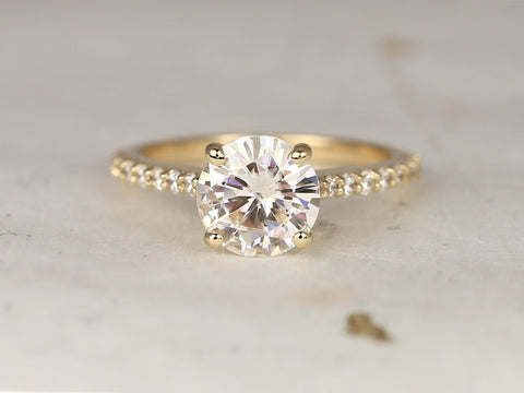 2ct Selma 8mm 14kt Gold Moissanite Diamond Cathedral Dainty Pave Round Solitaire Engagement Ring