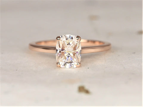 1.50ct Darla 8x6mm 14kt Rose Gold Forever One Moissanite Minimalist Cathedral Elongated Cushion Solitaire Engagement Ring
