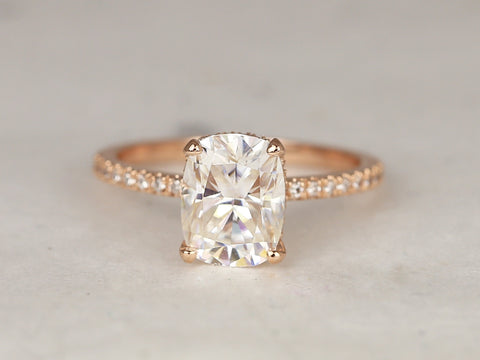 2.30ct EXTRA LOW Talia 9x7mm 14kt Rose Gold Moissanite Diamond Elongated Cushion Solitaire Ring