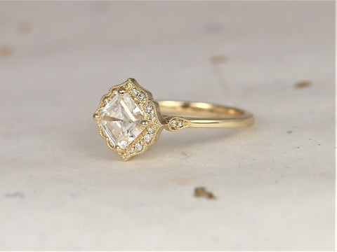 1.30ct Leena 6.5mm 14kt Gold Moissanite Diamond WITH Milgrain Art Deco Asscher Kite Halo Ring,Unique Halo Ring,Asscher Cut Ring