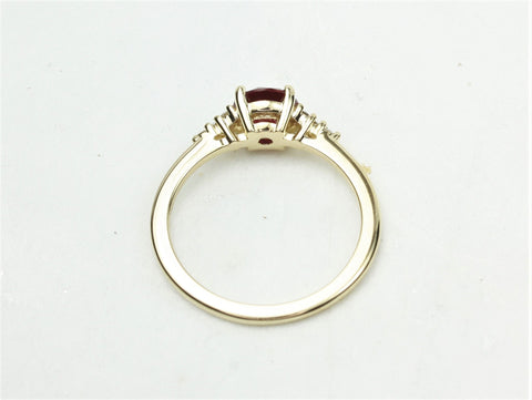 Malia 6mm 14kt Gold Red Ruby Diamond Art Deco Dainty 3 Stone Round Cluster Ring,July Birthstone,Anniversary Gift