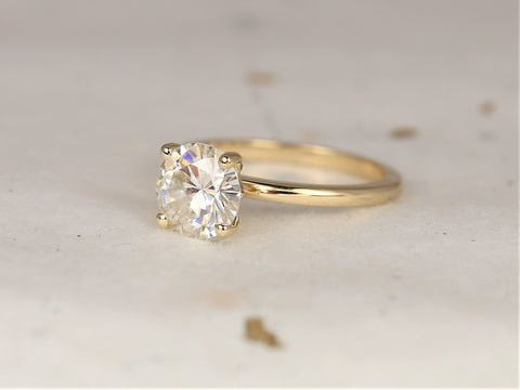 2ct Ingrid 8mm 14kt Gold Moissanite Unique Round Solitaire Ring,Round Engagement Ring,Art Deco Ring,Round Cut Ring,Anniversary Ring