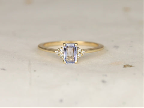 0.49ct Ready to Ship Jada 14kt Gold Cornflower Blue Sapphire Diamonds Dainty Emerald Cluster Ring