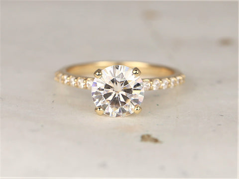 2ct Ready To Ship Sabrina 8mm 14kt Gold Moissanite Diamond Scarf Halo Pave Round Solitaire Engagement Ring