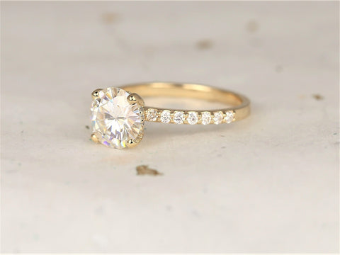 2ct Sabrina 8mm 14kt Gold Moissanite Diamond Scarf Halo Pave Round Solitaire Engagement Ring