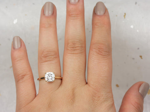 2ct Delta 7.5mm 14kt Solid Gold Forever One Moissanite Minimalist Dainty Cathedral Cushion Solitaire Engagement Ring