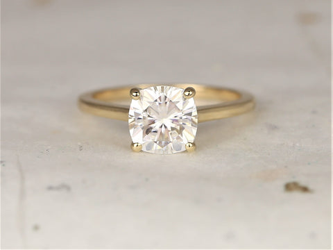 2ct Delta 7.5mm 14kt Solid Gold Forever One Moissanite Minimalist Dainty Cathedral Cushion Solitaire Engagement Ring