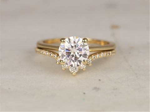 1.50ct Skinny Alberta 7.5mm & Aldis 14kt Moissanite Diamond Round Solitaire Bridal Set,Round Engagement Ring,Unique Ring,Anniversary Gift