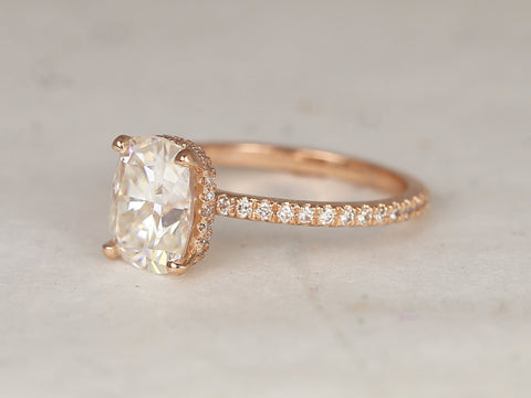 2.30ct EXTRA LOW Talia 9x7mm 14kt Rose Gold Moissanite Diamond Elongated Cushion Solitaire Ring