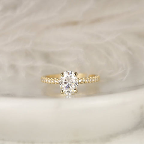 1.50cts Yulia 8x6mm 14kt Gold Moissanite Diamond Art Deco Oval Engagement Ring,Unique Oval Solitaire Ring