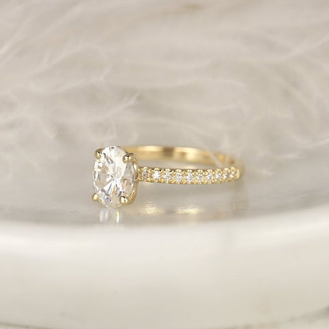 1.50cts Yulia 8x6mm 14kt Gold Moissanite Diamond Art Deco Oval Engagement Ring,Unique Oval Solitaire Ring