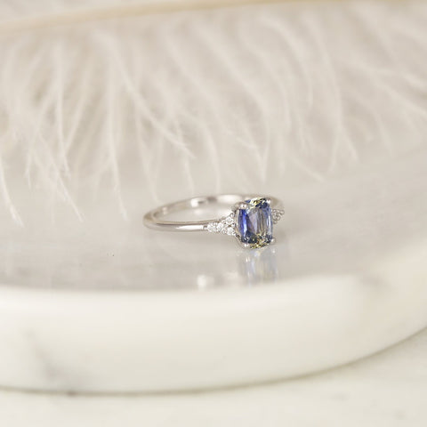 1.19ct Ready to Ship Marlow 14kt White Gold Cornflower Lavender Sapphire Diamond Dainty Elongated Cushion Cluster Ring