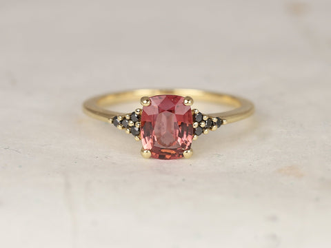 1.35ct Ready to Ship Marlow 14kt Gold Rustic Rose Red Sapphire Black Diamond Cluster Ring