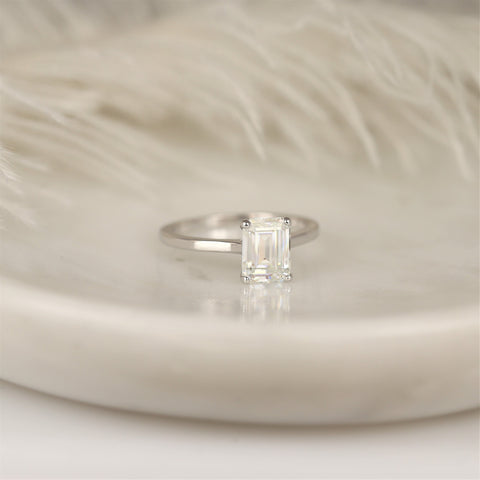 1.75ct Dina 8x6mm 14kt Moissanite Minimalist Emerald Cut Solitaire Ring