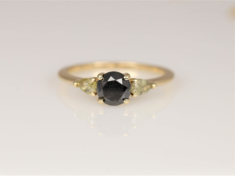 1.06ct Ready to Ship Elise 14kt Gold Black Diamond Unique 3 Stone Ring