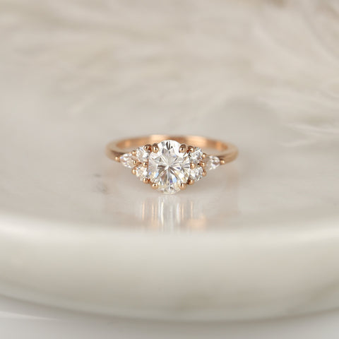 1.50ct Thea 8x6mm 14kt Rose Gold Moissanite Diamond Unique Cluster Ring