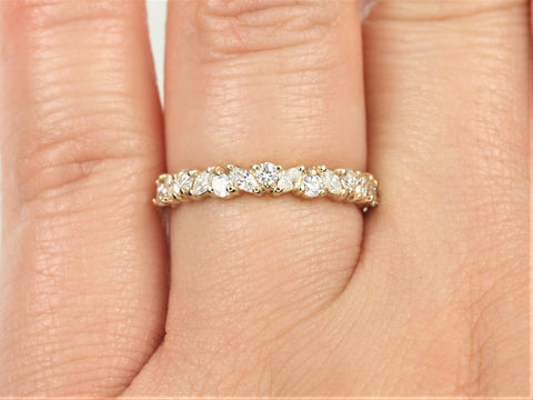 Rosemary 14kt Gold Diamond Dainty Cluster HALFWAY Eternity Ring,Art Deco Band,Anniversary Ring
