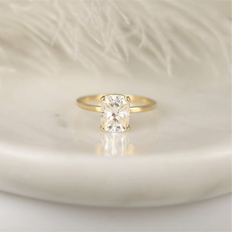 2.30ct LOW Tansy 9x7mm 14kt Gold Moissanite Diamond Cushion Hidden Halo Ring
