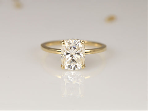 2.30ct LOW Tansy 9x7mm 14kt Gold Moissanite Diamond Cushion Hidden Halo Ring