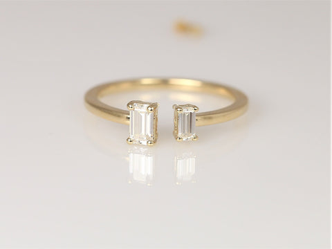 DIAMOND FREE Camden 14kt Gold Dainty Forever One Moissanite Minimalist Emerald Cut Open Ring,Duo Stacking Ring,Open Cuff Ring