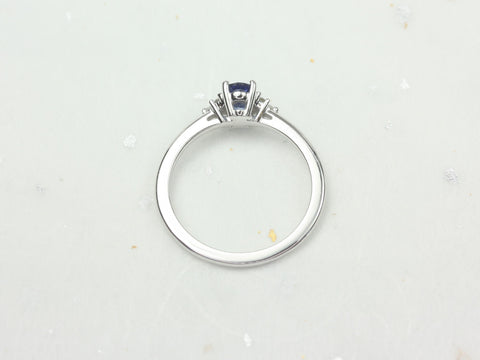 Juniper 6x4mm 14kt Gold Blue Sapphire Diamonds Dainty Oval Cluster Ring