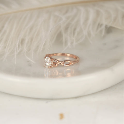 1ct Fern 7x5mm 14kt Rose Gold Moissanite Diamond Leaves Crossover Oval Solitaire Ring