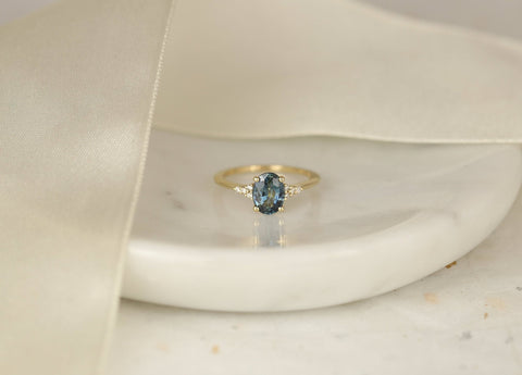 1.49ct Ready to Ship Maddy 14kt Gold Ocean Teal Sapphire Diamond Oval Cluster Ring